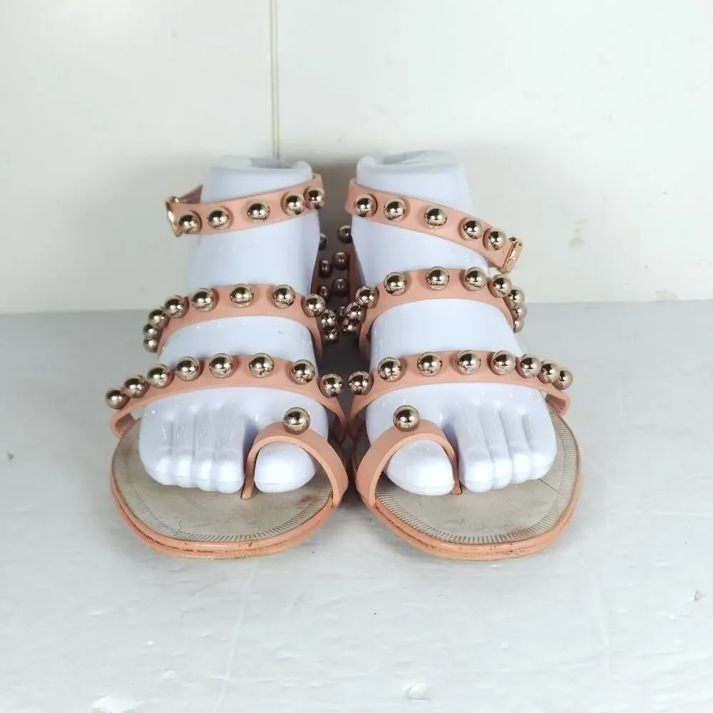 Pedro Garcia Women's Enrica EU39 US8,5 Pink Leather Studded Embellished Sandals